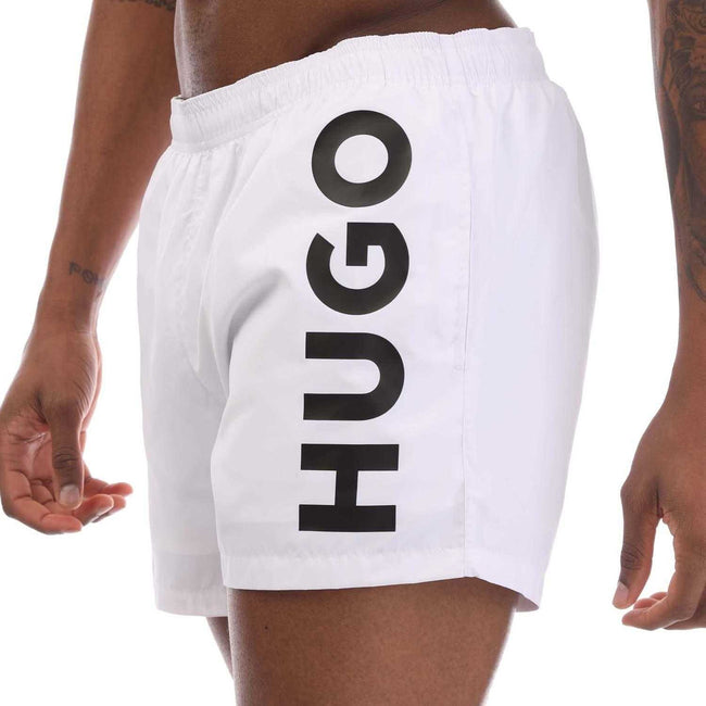 White - Side - Hugo Mens Abas Logo Swim Shorts