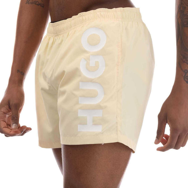 Yellow - Side - Hugo Mens Abas Logo Swim Shorts