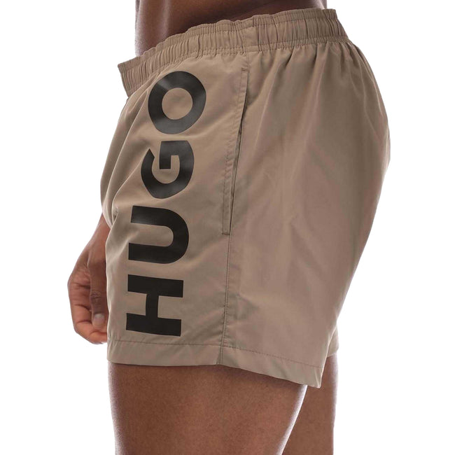Beige - Side - Hugo Mens Abas Logo Swim Shorts