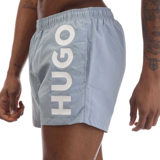 Blue - Side - Hugo Mens Abas Logo Swim Shorts