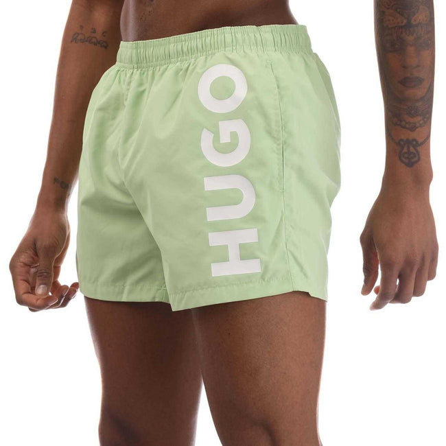 Green - Side - Hugo Mens Abas Logo Swim Shorts