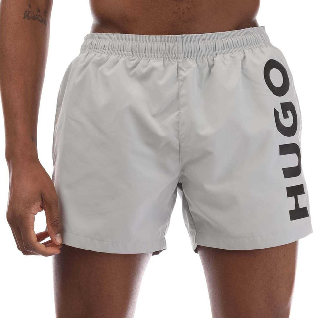 Grey - Front - Hugo Mens Abas Logo Swim Shorts