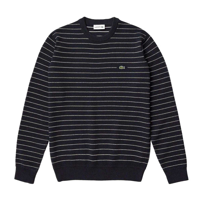 Navy - Front - Lacoste Mens Textured Stripe Cotton Sweatshirt