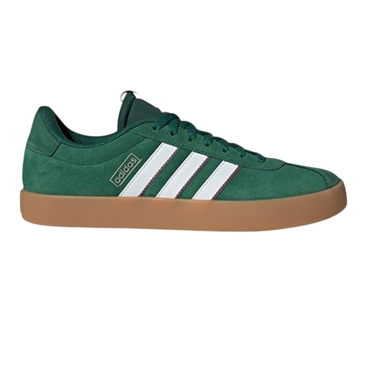 Dark Green-Light Gum - Front - Adidas Mens VL Court 3.0 3 Stripes Leather Shoes