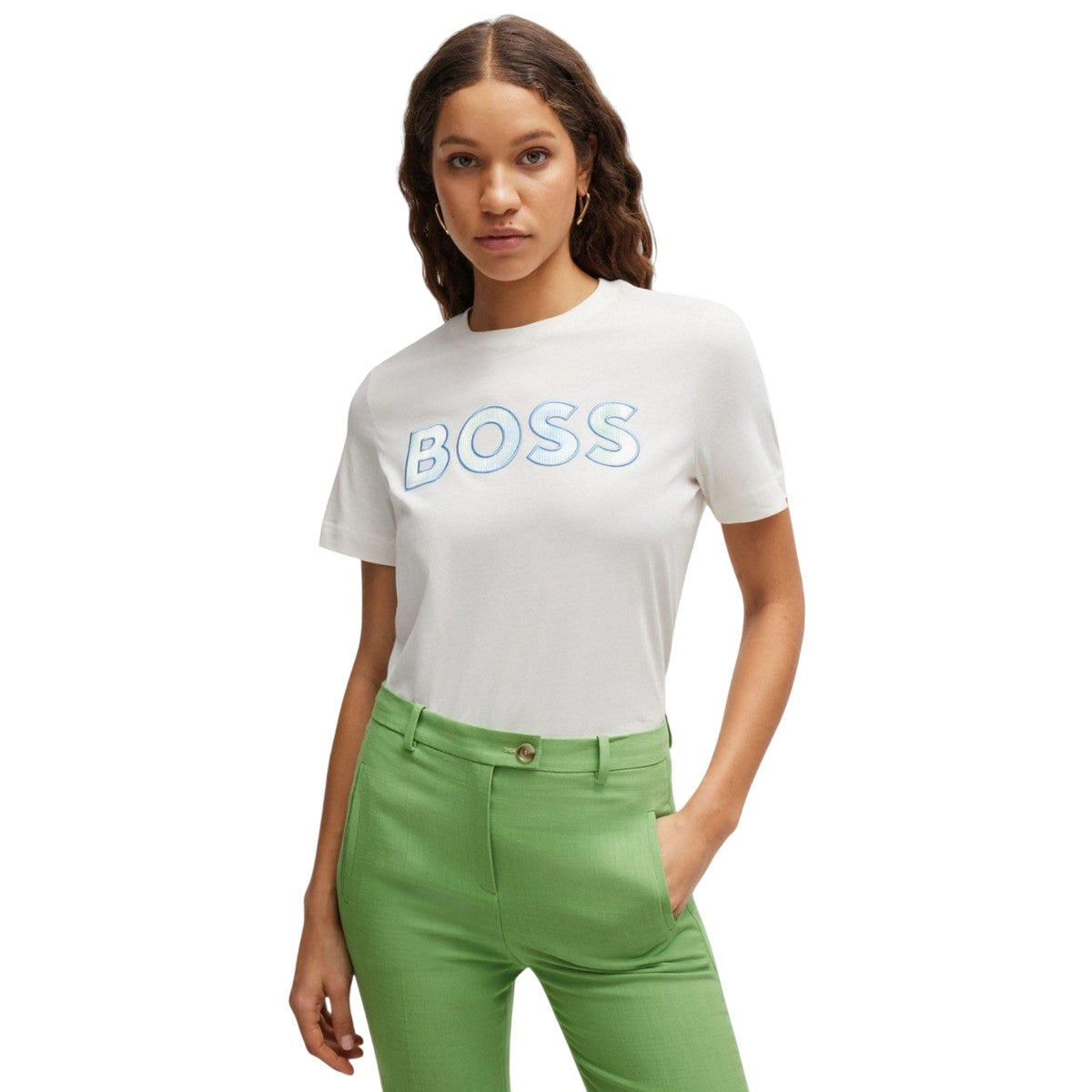 White - Lifestyle - Boss Womens-Ladies Ecosa Logo T-Shirt