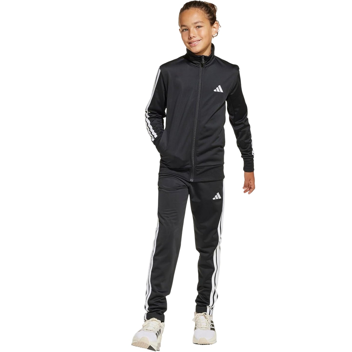 Black-White - Side - Adidas Girls 3 Stripes Tracksuit Set