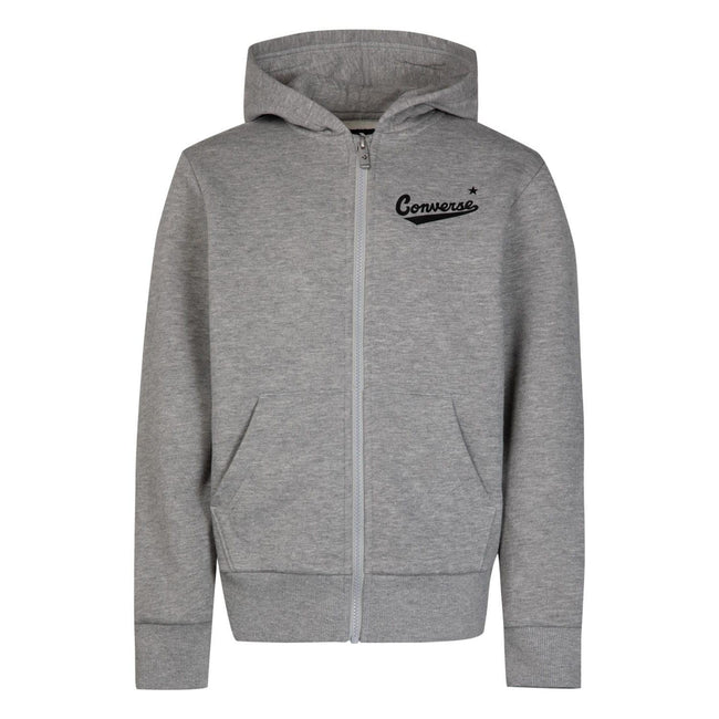 Grey - Front - Converse Childrens-Kids Logo Full Zip Hoodie