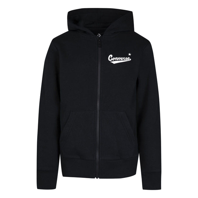 Black - Front - Converse Childrens-Kids Logo Full Zip Hoodie