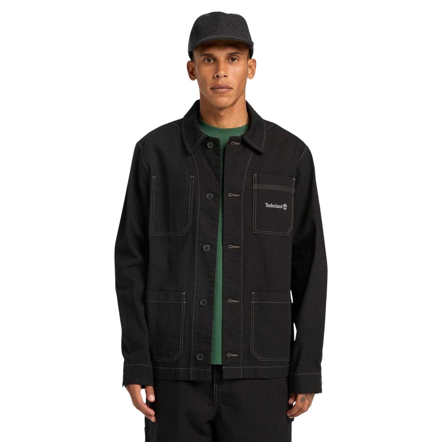 Black - Close up - Timberland Mens Canvas Overshirt