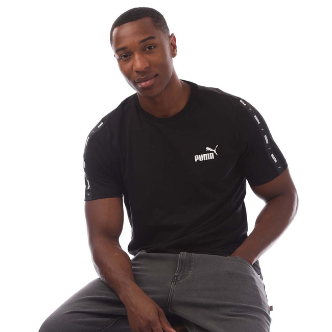 Black - Lifestyle - Puma Mens Essential Tape Regular T-Shirt