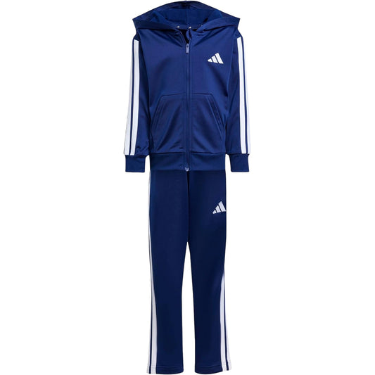 Navy-White - Front - Adidas Childrens-Kids 3 Stripes Two Piece Long-Sleeved Tracksuit