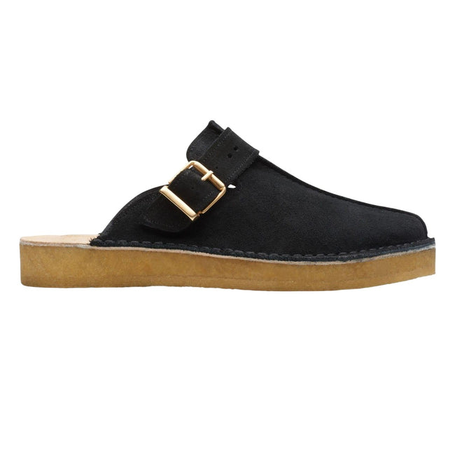 Black - Side - Clarks Mens Trek Suede Mules