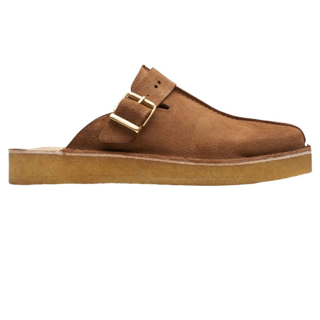 Brown - Side - Clarks Mens Trek Suede Mules