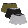 Grey-Olive-Black - Front - Lyle & Scott Boys Core Boxer Shorts (Pack of 3)