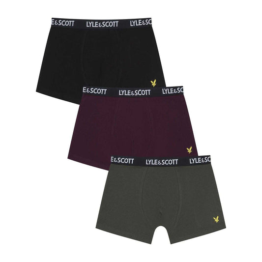 Dark Grey-Black-Burgundy - Front - Lyle & Scott Boys Core Boxer Shorts (Pack of 3)