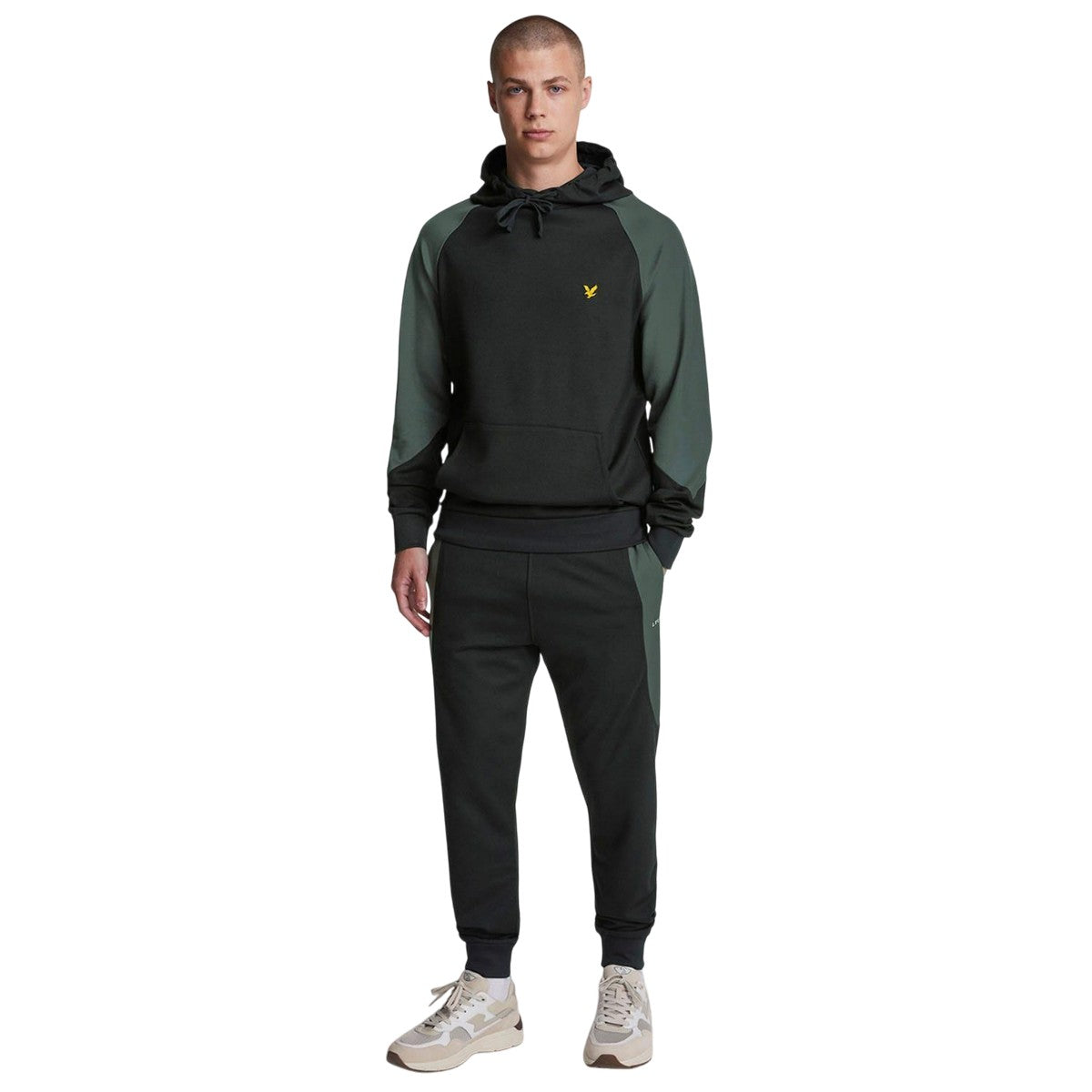 Black-Green - Pack Shot - Lyle & Scott Mens Colour Block Hoodie