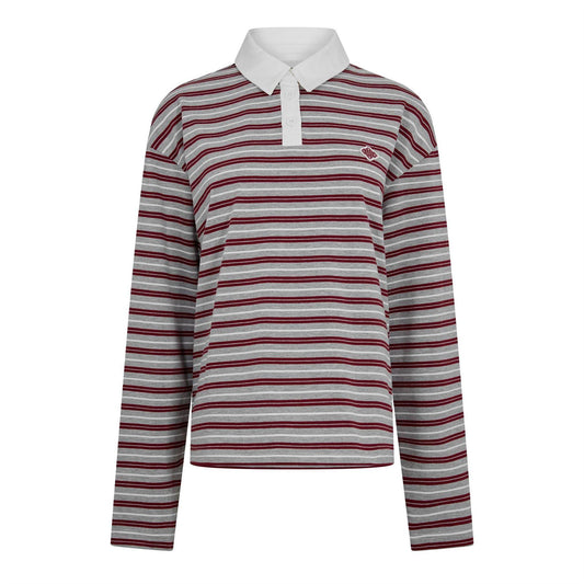 Grey-Burgundy - Front - Couture Club Womens-Ladies Striped Long-Sleeved Rugby Shirt