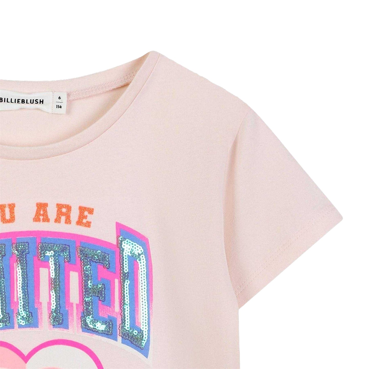 Pink - Side - Billieblush Girls Graphic Print Sequins T-Shirt