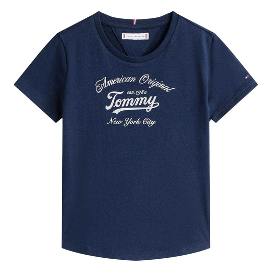 Night Navy - Front - Tommy Hilfiger Girls Script T-Shirt