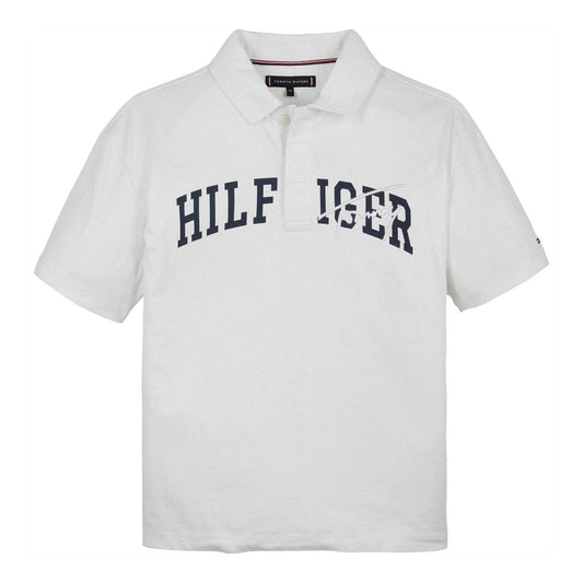 White - Front - Tommy Hilfiger Childrens-Kids Script Logo Polo Shirt
