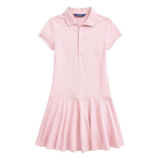 Pink-White - Front - Ralph Lauren Girls Short-Sleeved Polo Shirt Dress