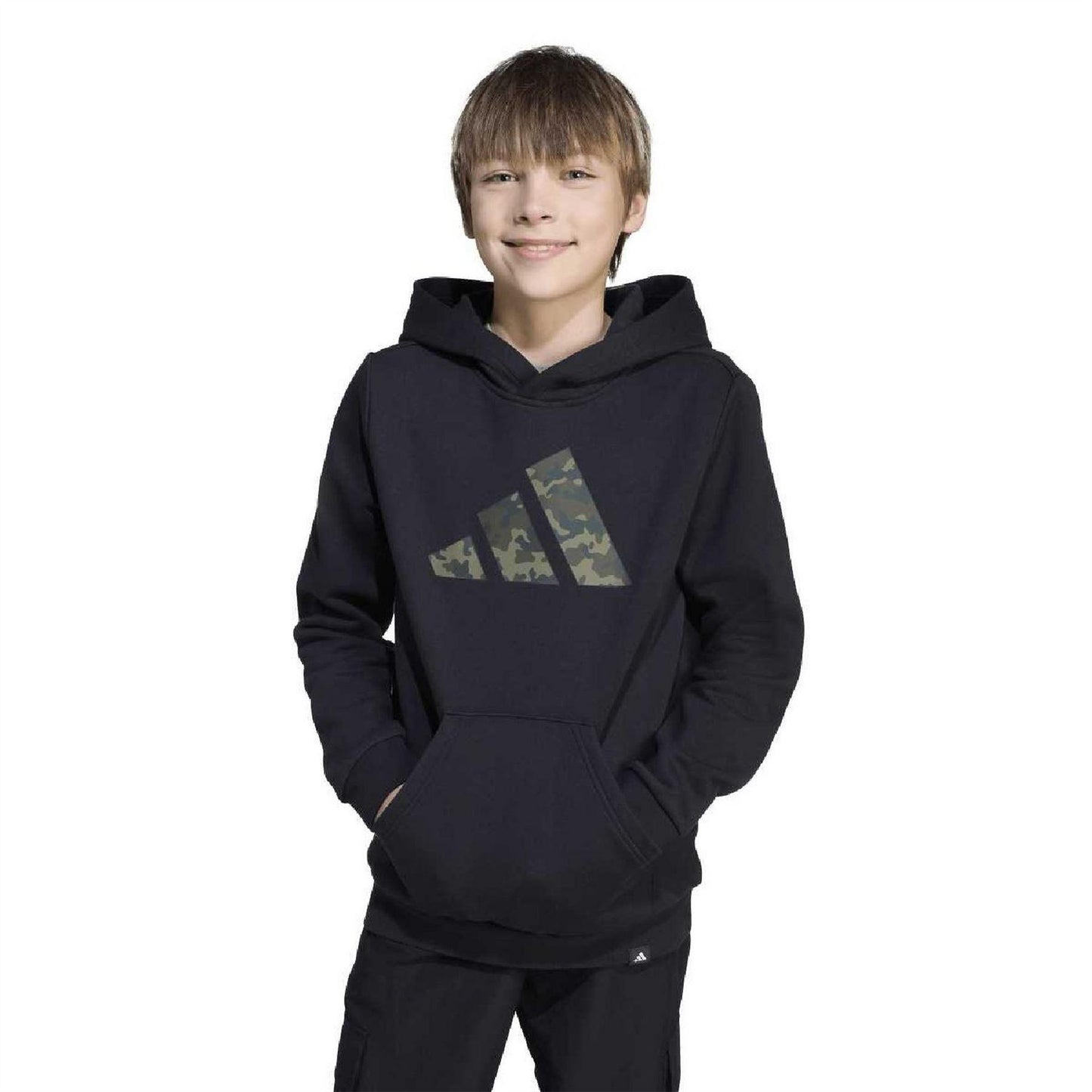 Black - Lifestyle - Adidas Childrens-Kids Camo Logo Hoodie