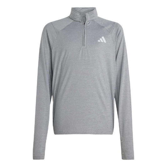 Grey Three - Front - Adidas Childrens-Kids Go-To Quarter Zip Long-Sleeved T-Shirt