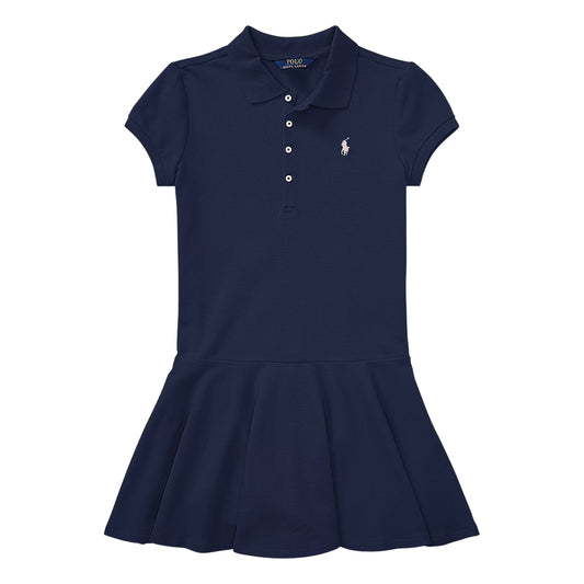 Navy Blue - Front - Ralph Lauren Girls Pique Fitted Polo Shirt Dress