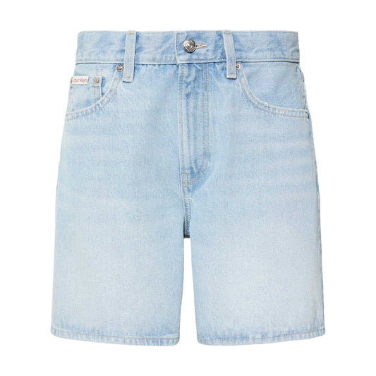 Washed Blue - Front - Calvin Klein Womens-Ladies 90s Denim Topstitched Shorts