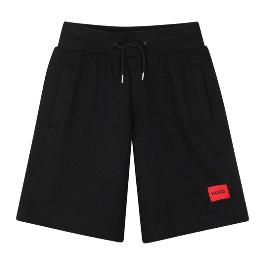 Black - Front - Hugo Childrens-Kids Fleece Logo Sweat Shorts