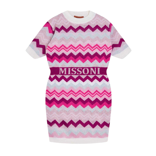 Multicoloured - Front - Missoni Girls Zig Zag Knitted Jumper Dress