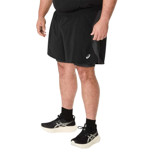 Black - Front - Asics Mens Road 2 in 1 Running Shorts