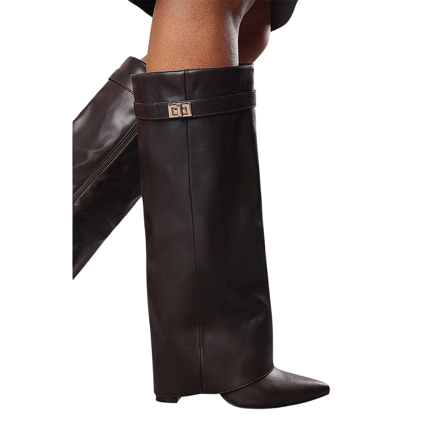 Brown - Side - Where's That From Womens-Ladies Nareva Fold Over Knee-High Boots