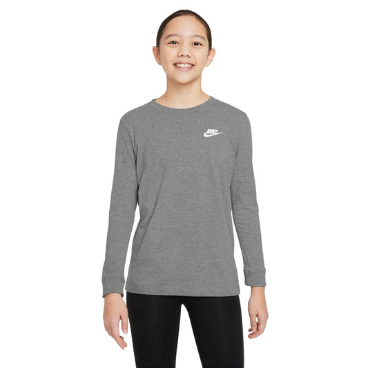 Dark Grey Heather - Front - Nike Childrens-Kids NSW Long-Sleeved T-Shirt