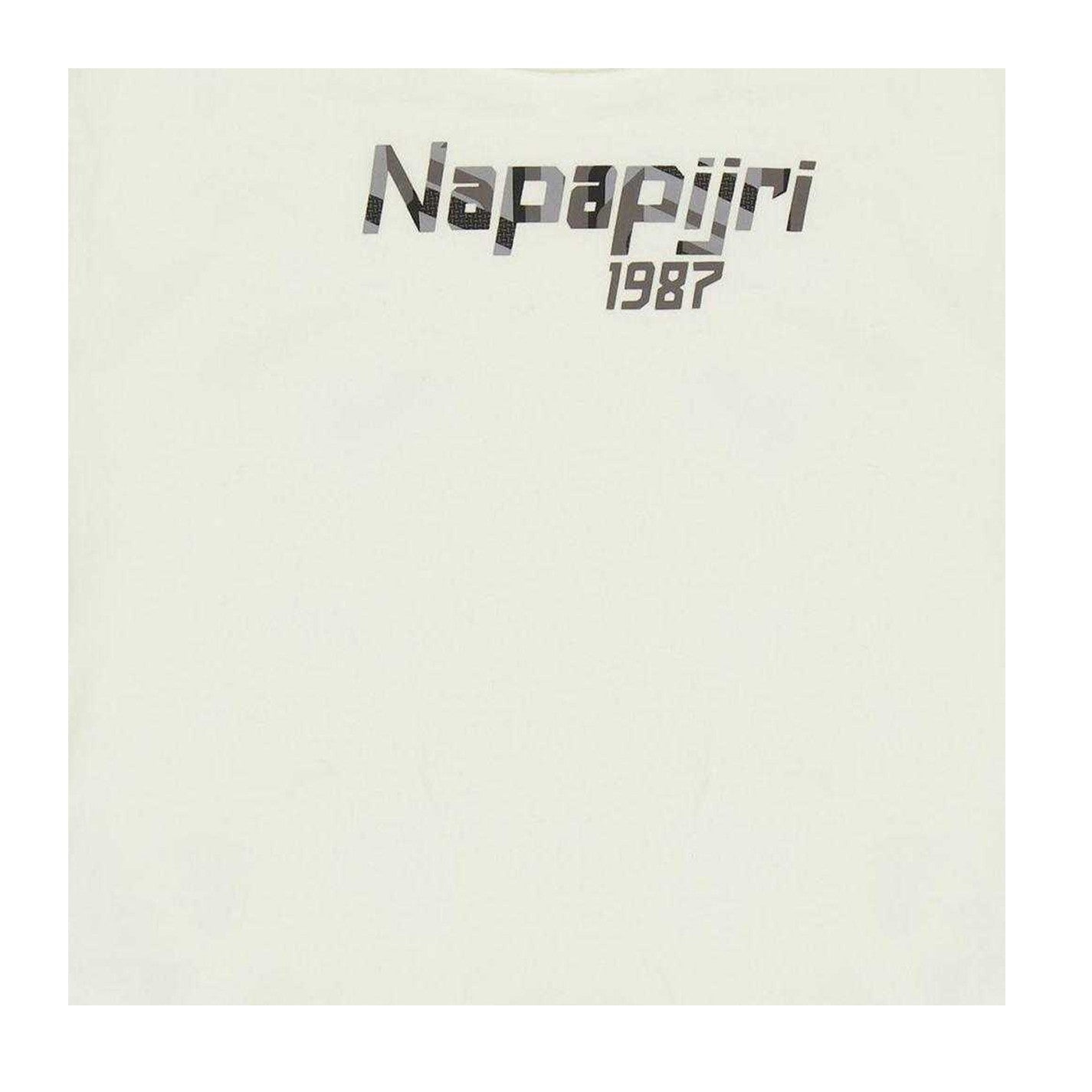White - Side - Napapijri Childrens-Kids Graphic Print Regular Short-Sleeved T-Shirt