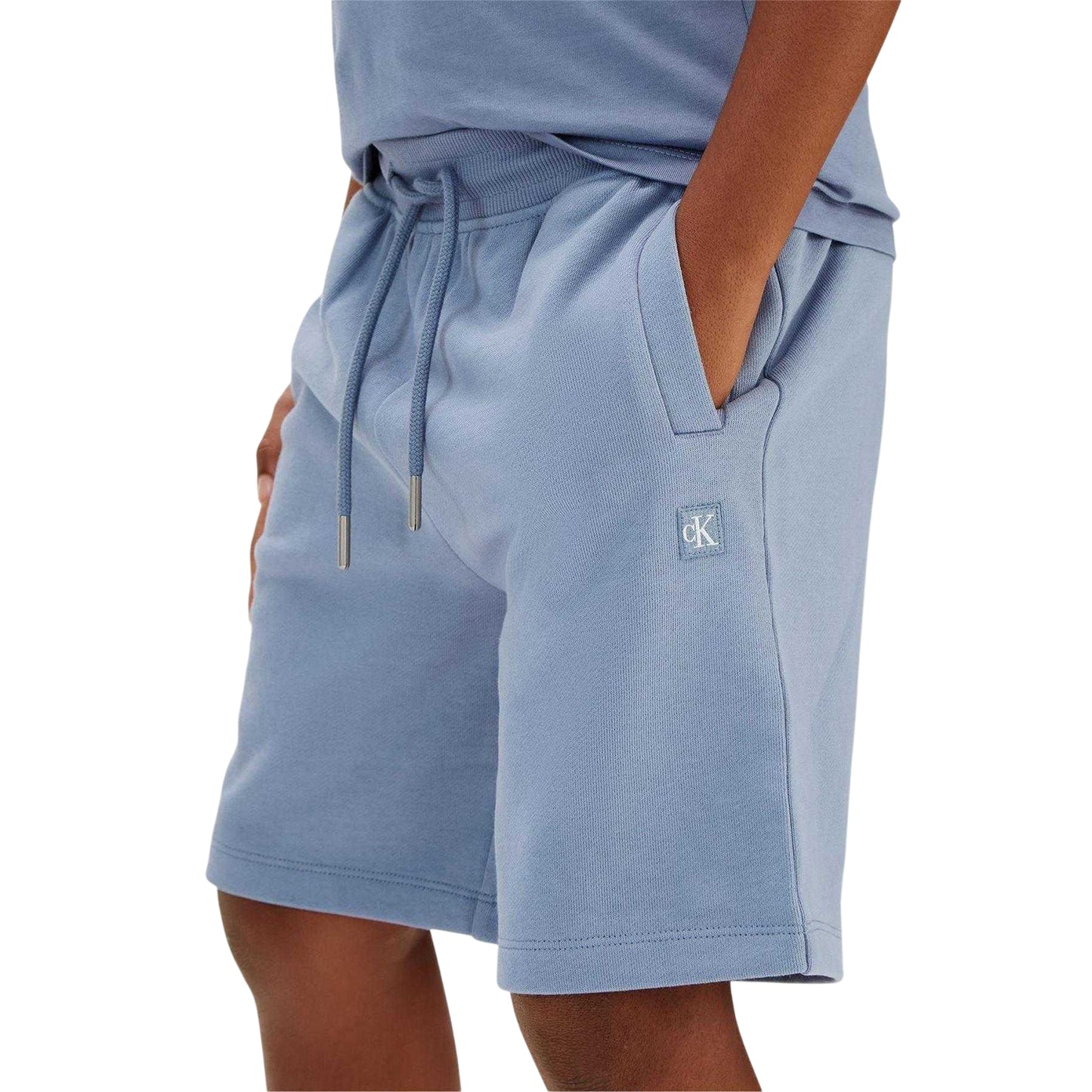 Blue - Side - Calvin Klein Childrens-Kids Jeans Embroidered Logo Shorts