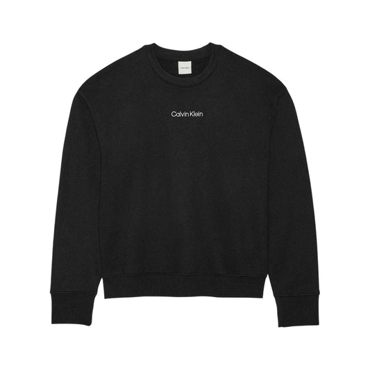 Black - Front - Calvin Klein Womens-Ladies Logo Fleece Crew Neck Sweatshirt