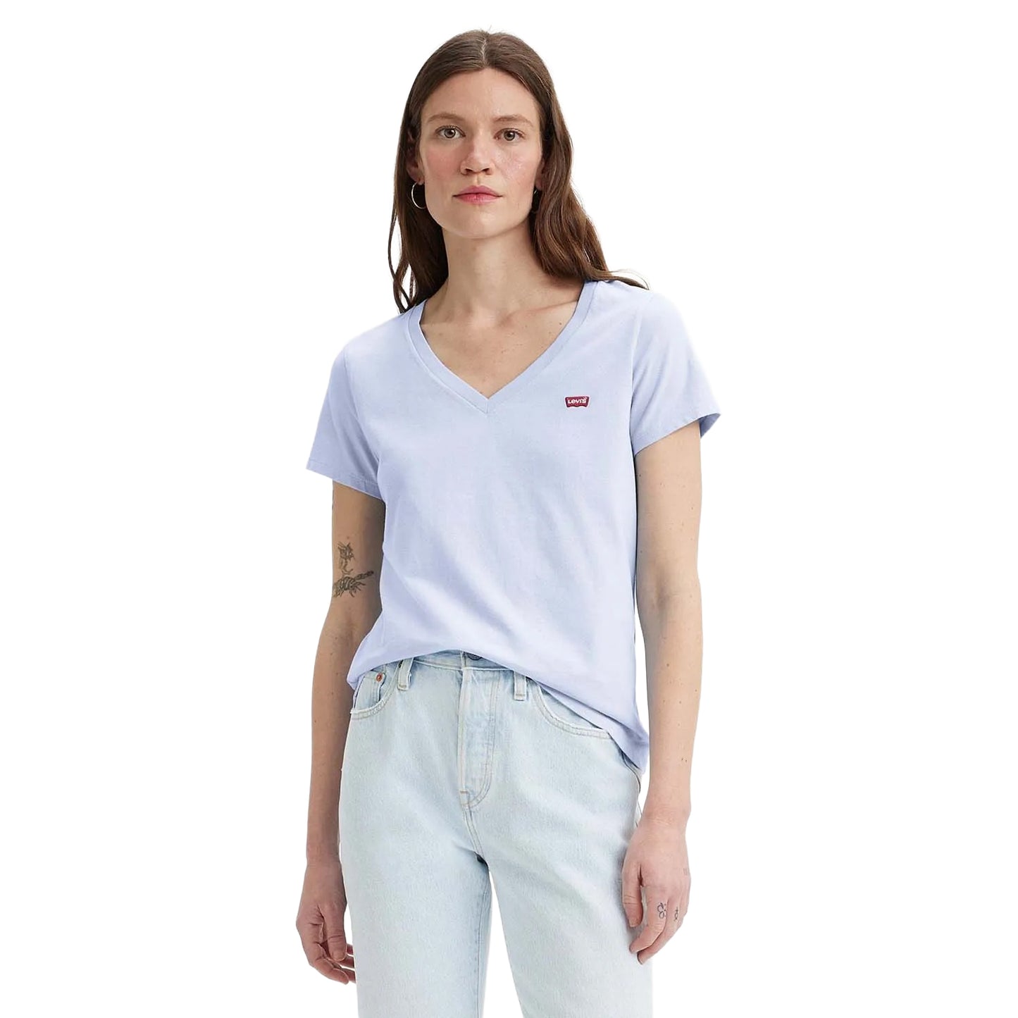 Light Blue - Side - Levis Womens-Ladies The Perfect V Neck T-Shirt