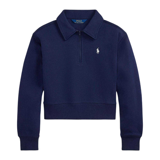 Navy - Front - Ralph Lauren Girls Fleece Quarter Zip Crop Sweatshirt