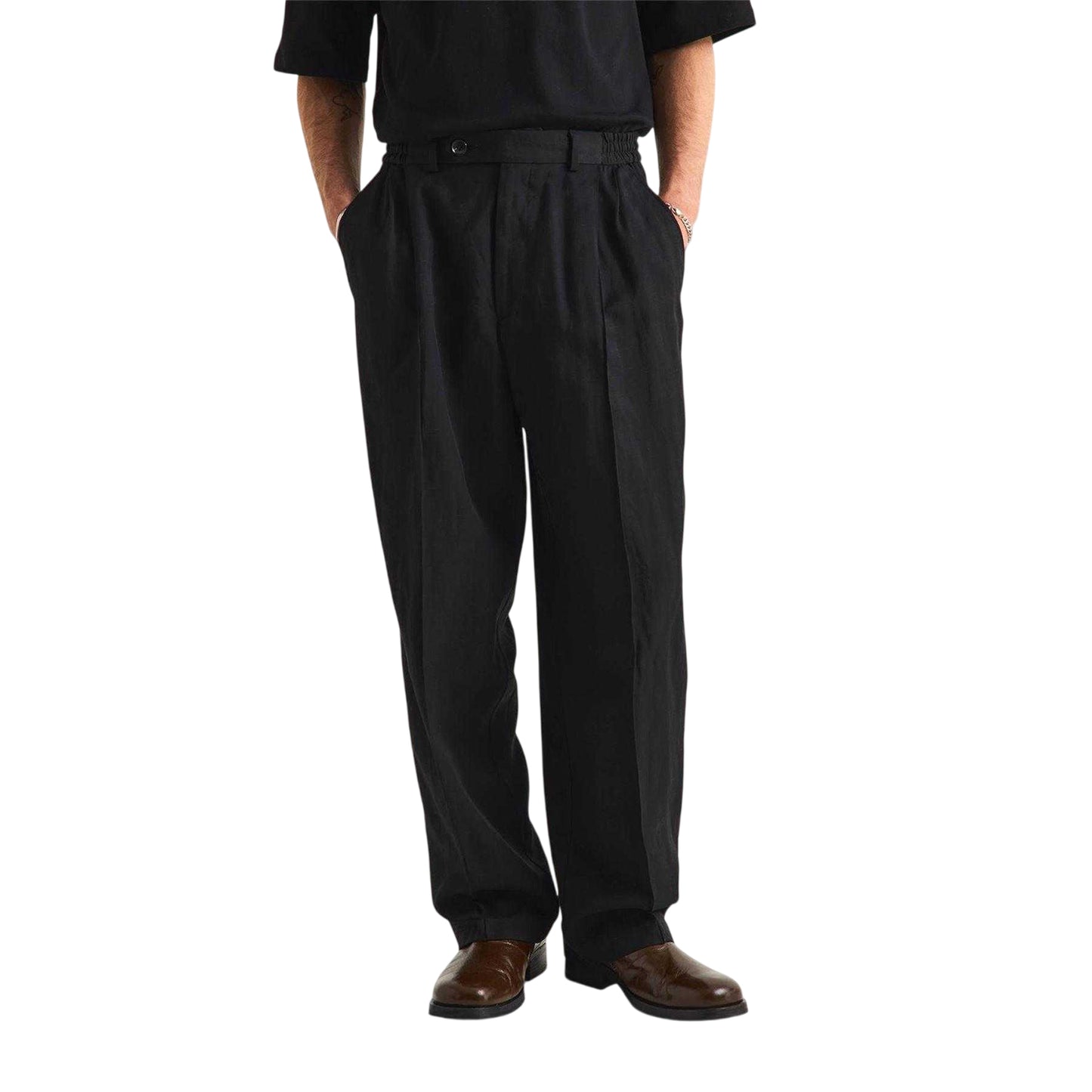 Black - Side - MKI MIYUKI ZOKU Mens Pleated Suit Trousers