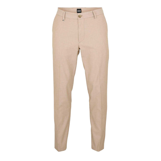 Medium Beige - Front - Boss Mens Kane Plain Straight Leg Trousers