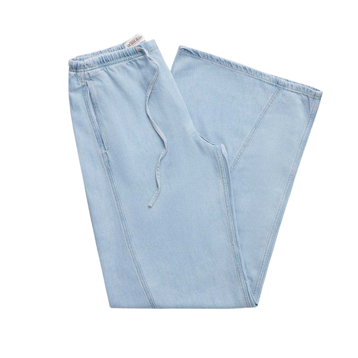 Blue - Side - Guess Womens-Ladies Denim Wide Leg Joggers