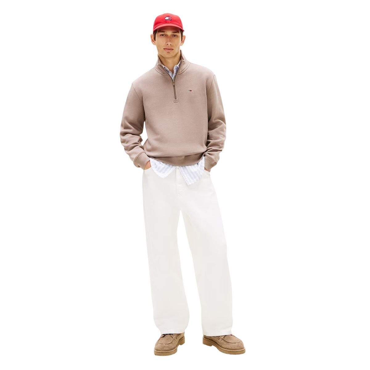 Mink - Lifestyle - Tommy Jeans Mens Fleece Quarter Zip Jumper