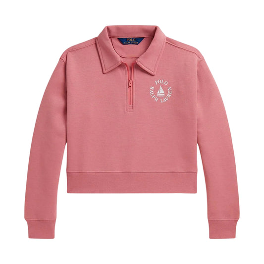 Desert Rose - Front - Ralph Lauren Girls Fleece Quarter Zip Crop Sweatshirt