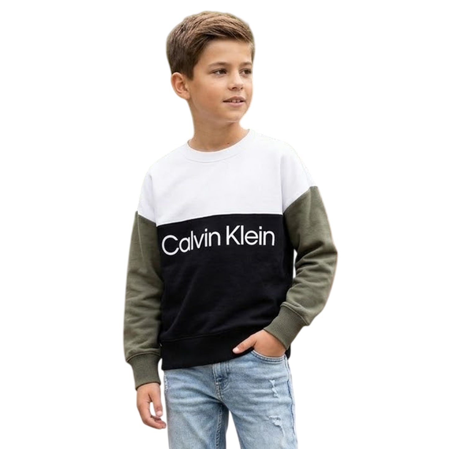 Black-Green-White - Lifestyle - Calvin Klein Childrens-Kids Colour Block Sweatshirt