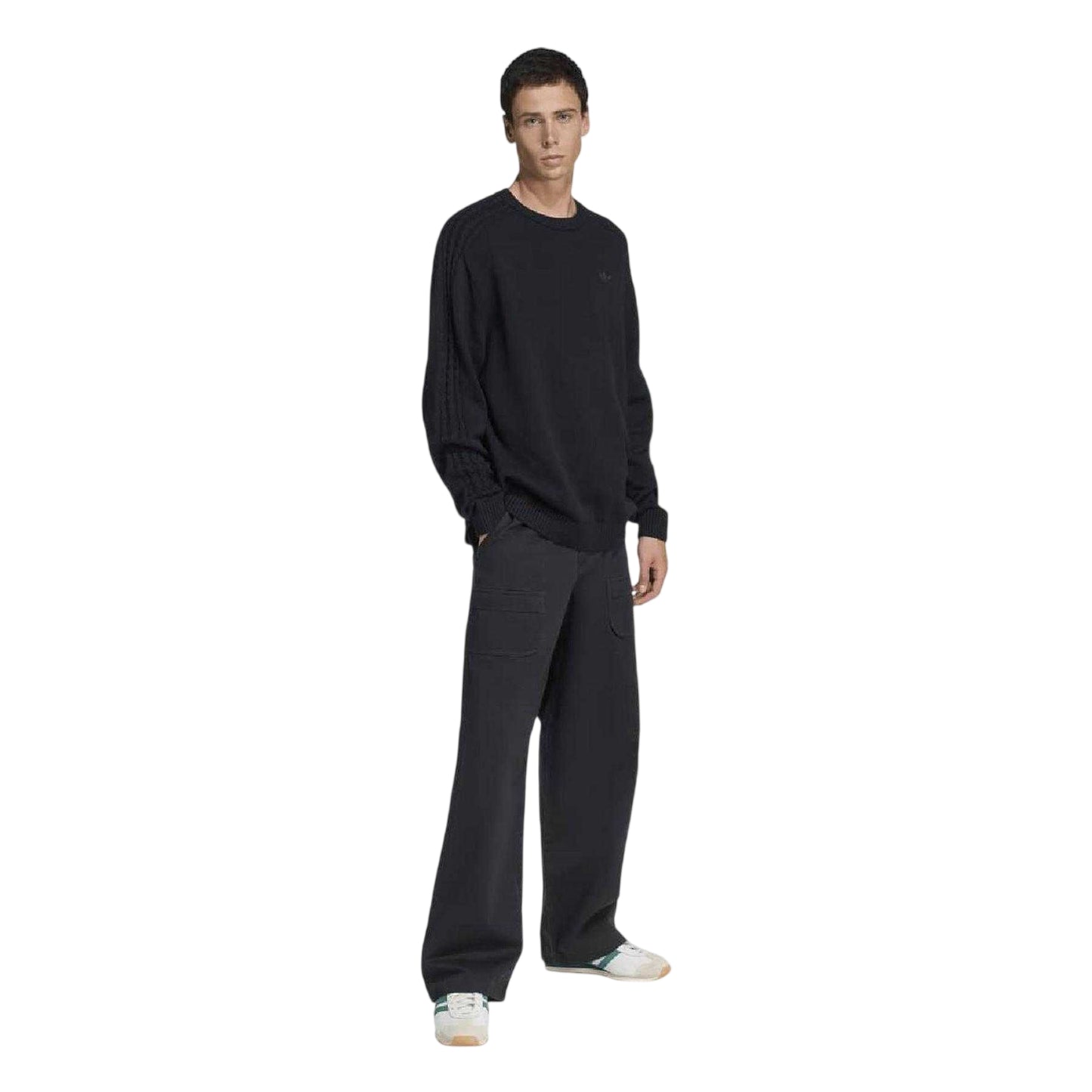 Black - Pack Shot - Adidas Mens Originals Crew Neck Relaxed Fit Raglan Sweatshirt