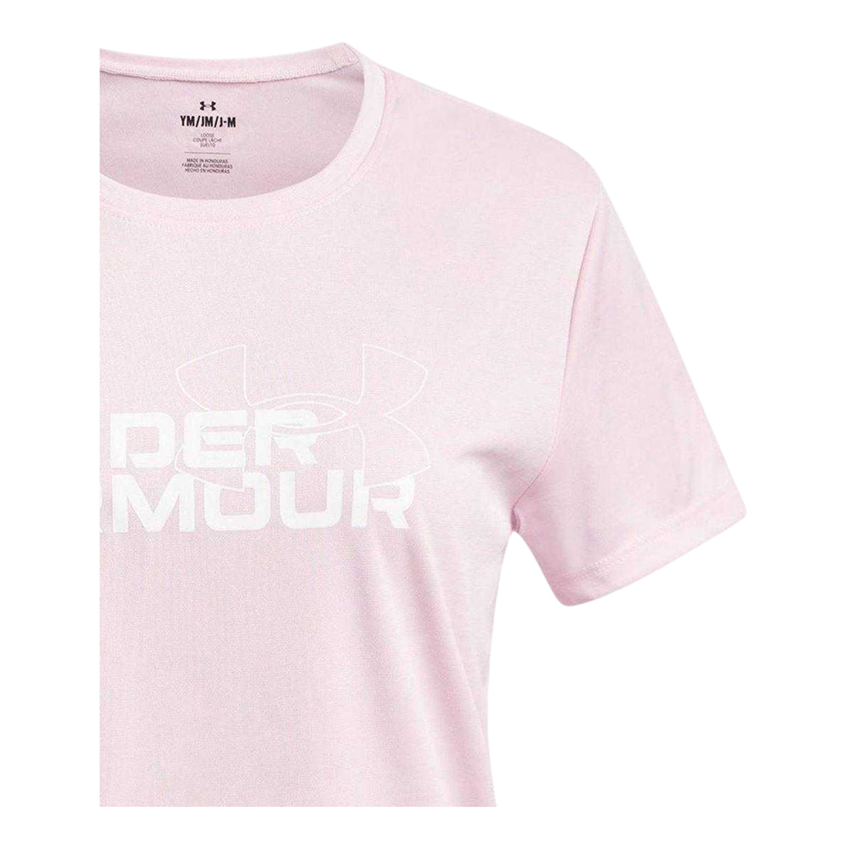 Pink - Side - Under Armour Girls Tech Wordmark T-Shirt