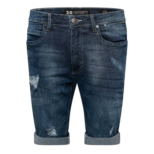Mid Wash - Front - Crosshatch Mens Riptrey Denim Ripped Shorts