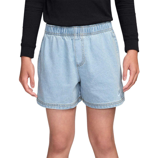 Light Blue - Front - Nike Childrens-Kids Denim Embroidered Logo Shorts