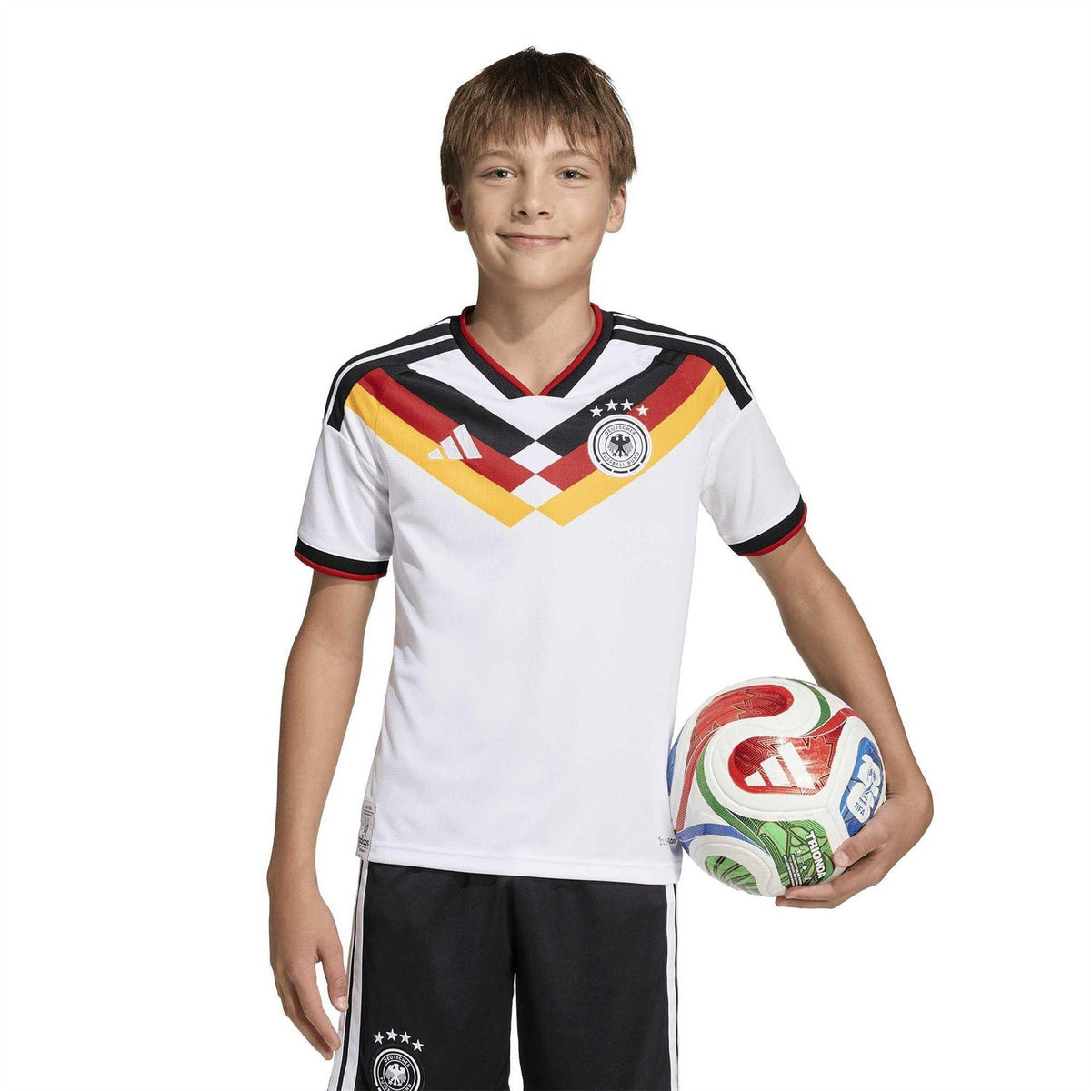 White-Black - Side - Adidas Childrens-Kids World Cup 2026 Germany DFB Home Shirt